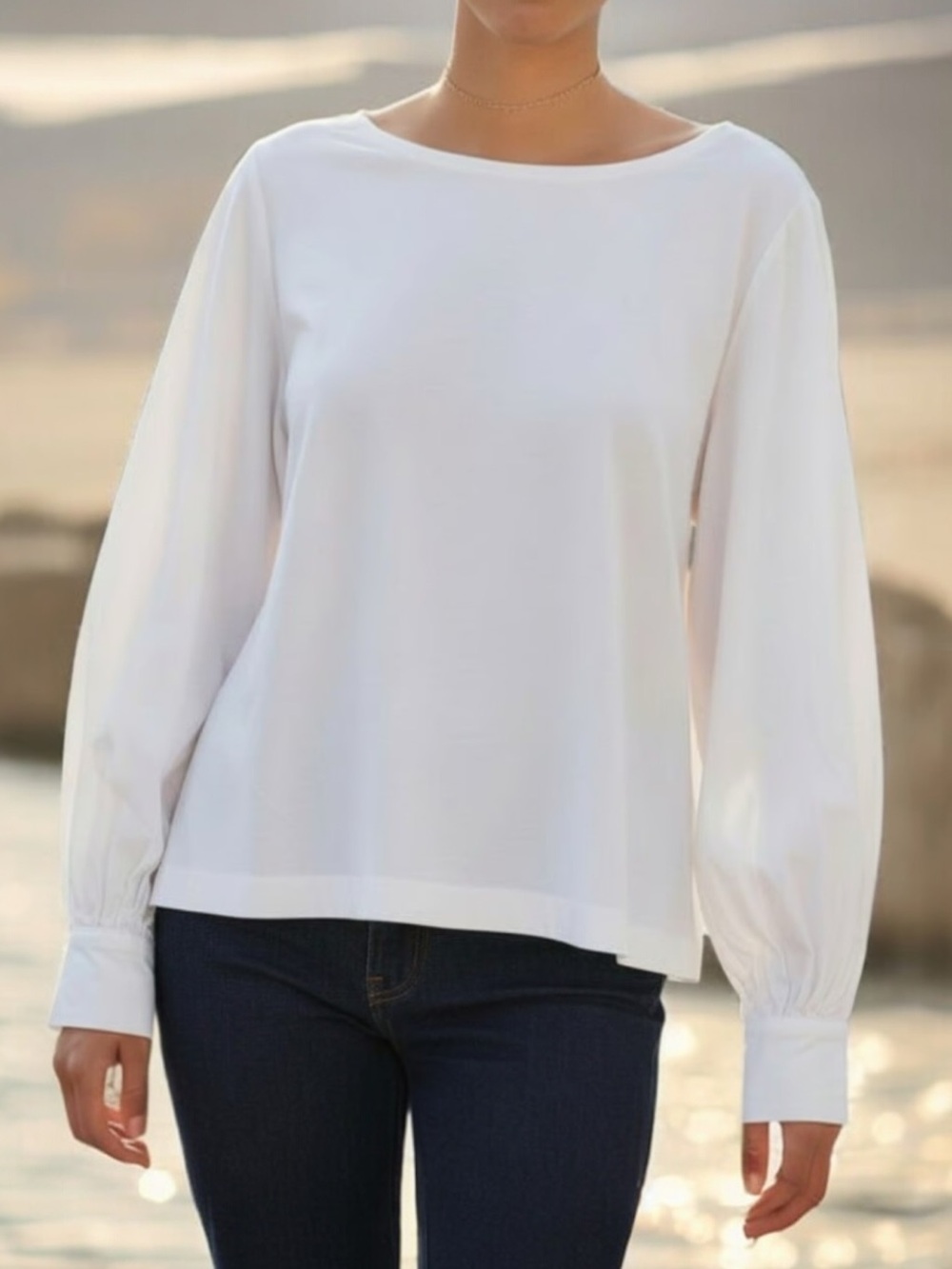 ME+EM Cotton Long Sleeve Mixed Media Blouse Pleated Sleeve White Size US 4